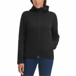 ANDREW MARC Women Jacket Hooded Black Knit Fleece Full Zip Size Large L
